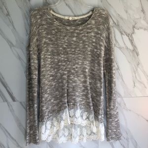 Cream Sweater with Lace Design